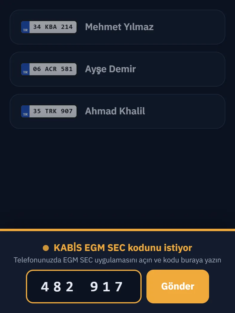 EGM SEC kodu telefondan